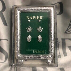 Napier Perfectly Framed Silver Tone Pierced Earring Set NEW